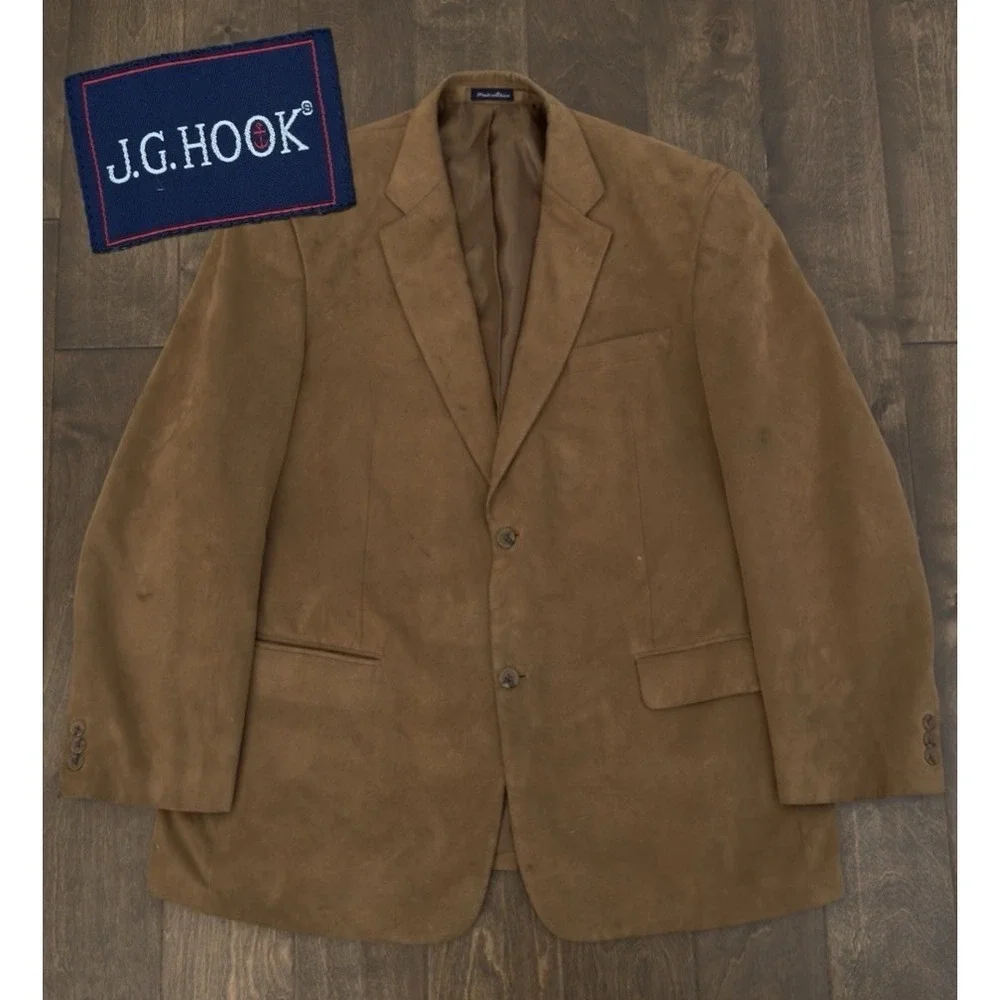 JG Hook Suede Men's 44L Blazer Camel Color Sports Jacket Coat Western‎ 2-Button