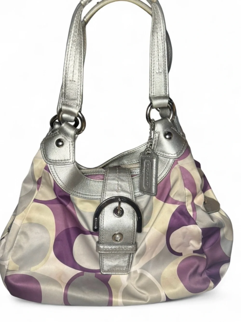 Vintage Y2K Coach Soho Lynn Scarf Print Hobo Bag Purple Silver F17406