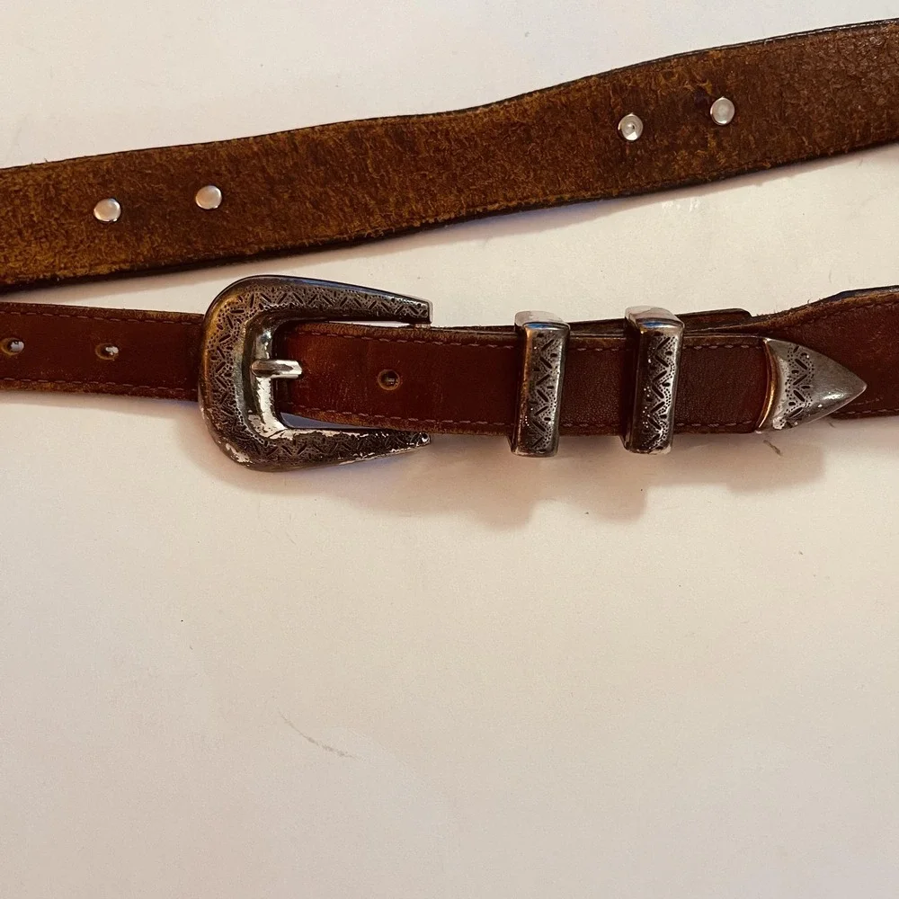 READ Brighton Belt Womens 34‎ Brown Western Tooled Leather Silver Buckle Conchos
