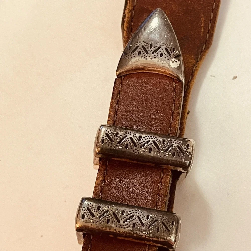 READ Brighton Belt Womens 34‎ Brown Western Tooled Leather Silver Buckle Conchos