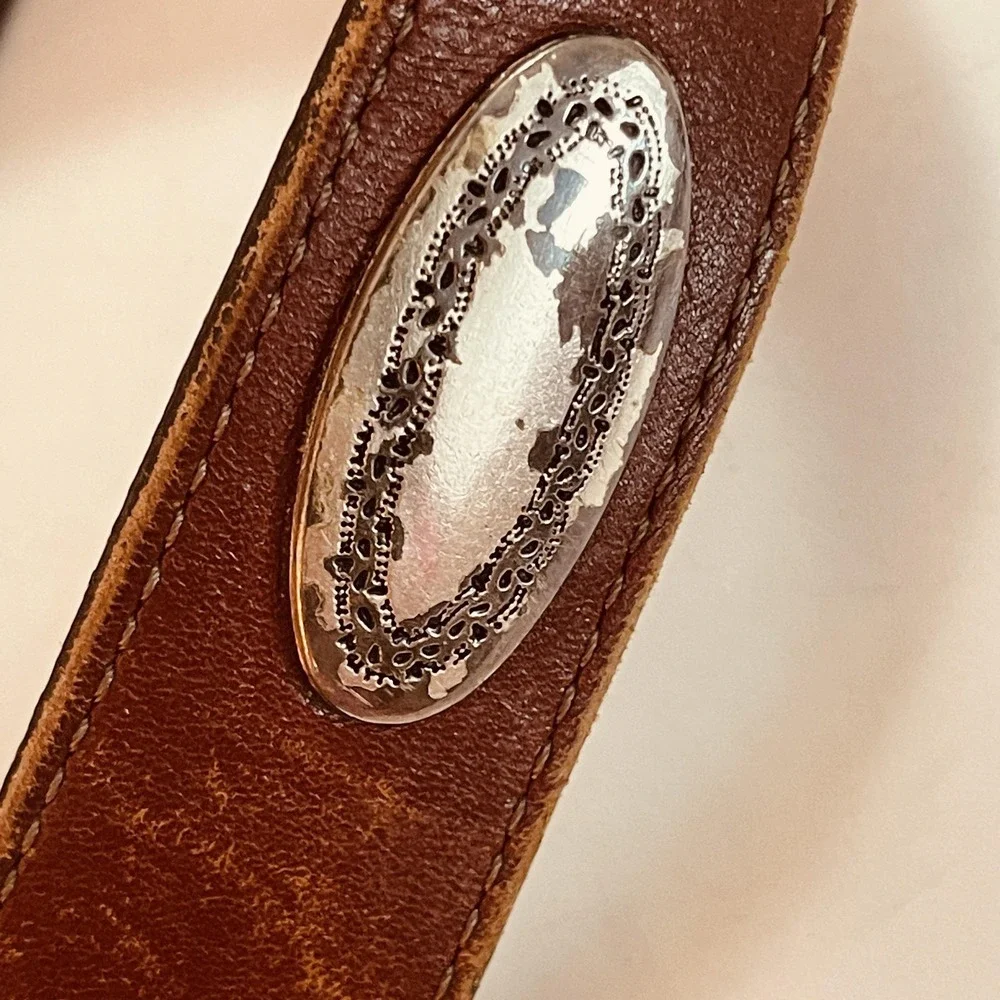 READ Brighton Belt Womens 34‎ Brown Western Tooled Leather Silver Buckle Conchos