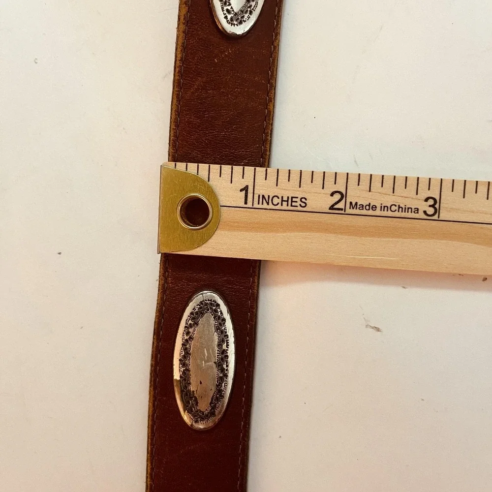 READ Brighton Belt Womens 34‎ Brown Western Tooled Leather Silver Buckle Conchos