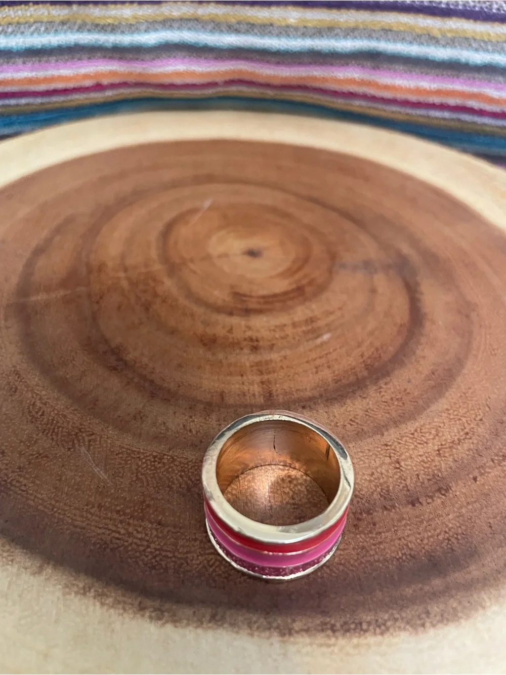 Vintage Triple Stacked Pink Enamel And Glitter Chunky Band Ring