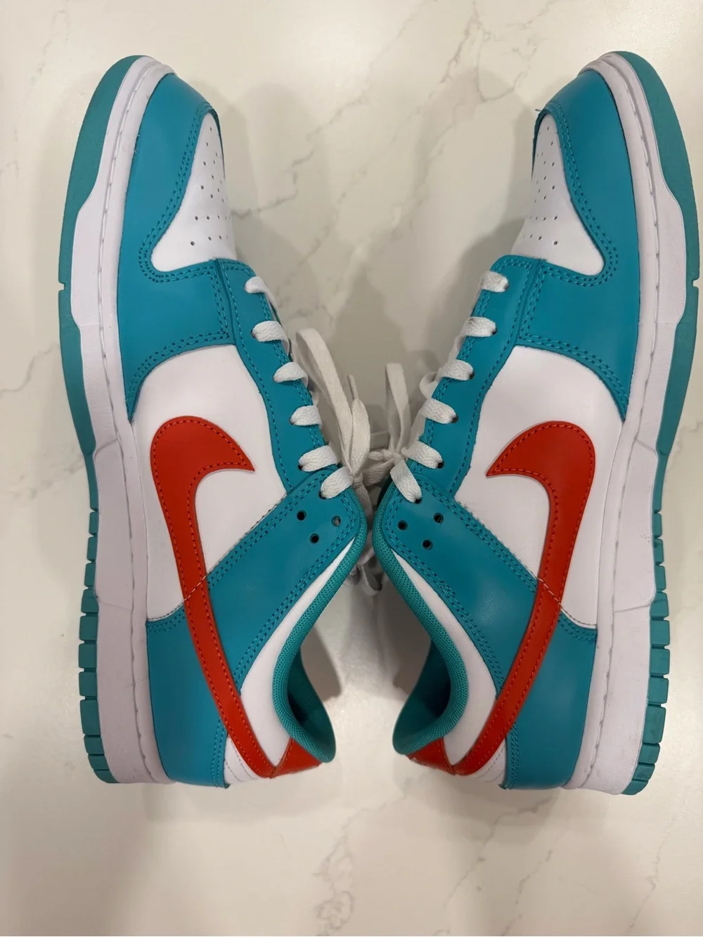 Nike Dunks Men’s Aqua, Orange & White Miami Dolphins Low-Top Sneakers, 12