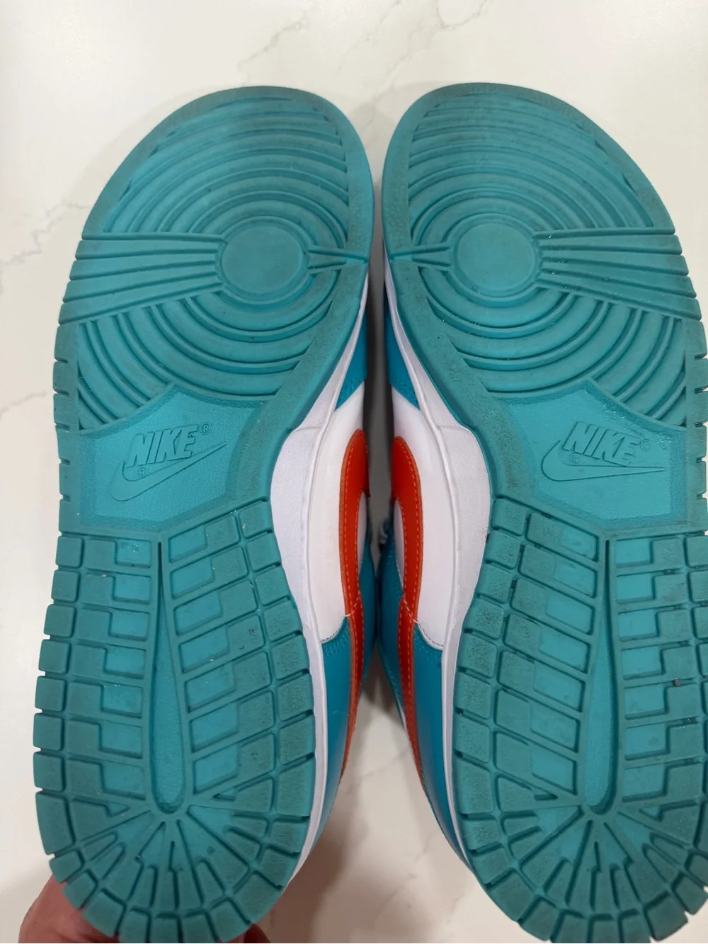 Nike Dunks Men’s Aqua, Orange & White Miami Dolphins Low-Top Sneakers, 12
