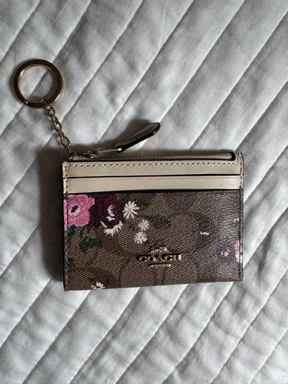 Coach Mini Skinny Zip ID Case - Ivory Cream Logo Floral