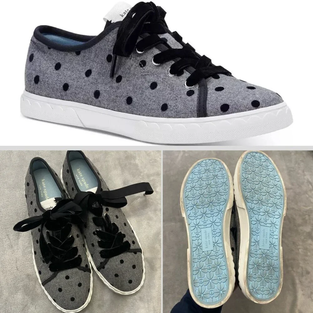 Kate Spade Vale Gray/Black Polka Dot Lace-up Sneakers Size 8 B