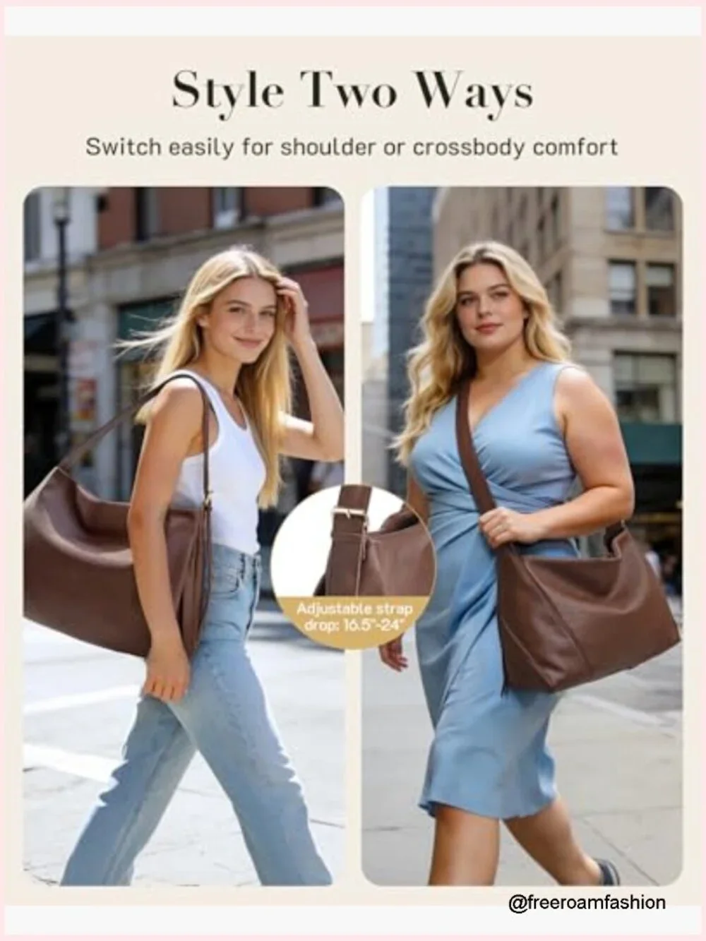 Large Vegan Leather Hobo Bag Shoulder Handbag Crossbody Tote Multi-Pockets