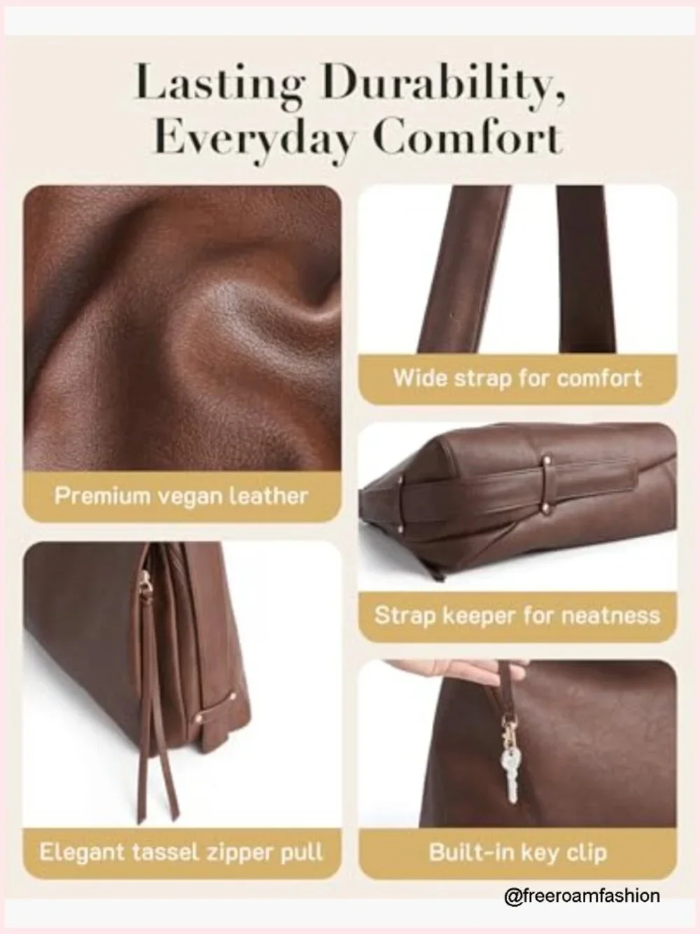 Large Vegan Leather Hobo Bag Shoulder Handbag Crossbody Tote Multi-Pockets