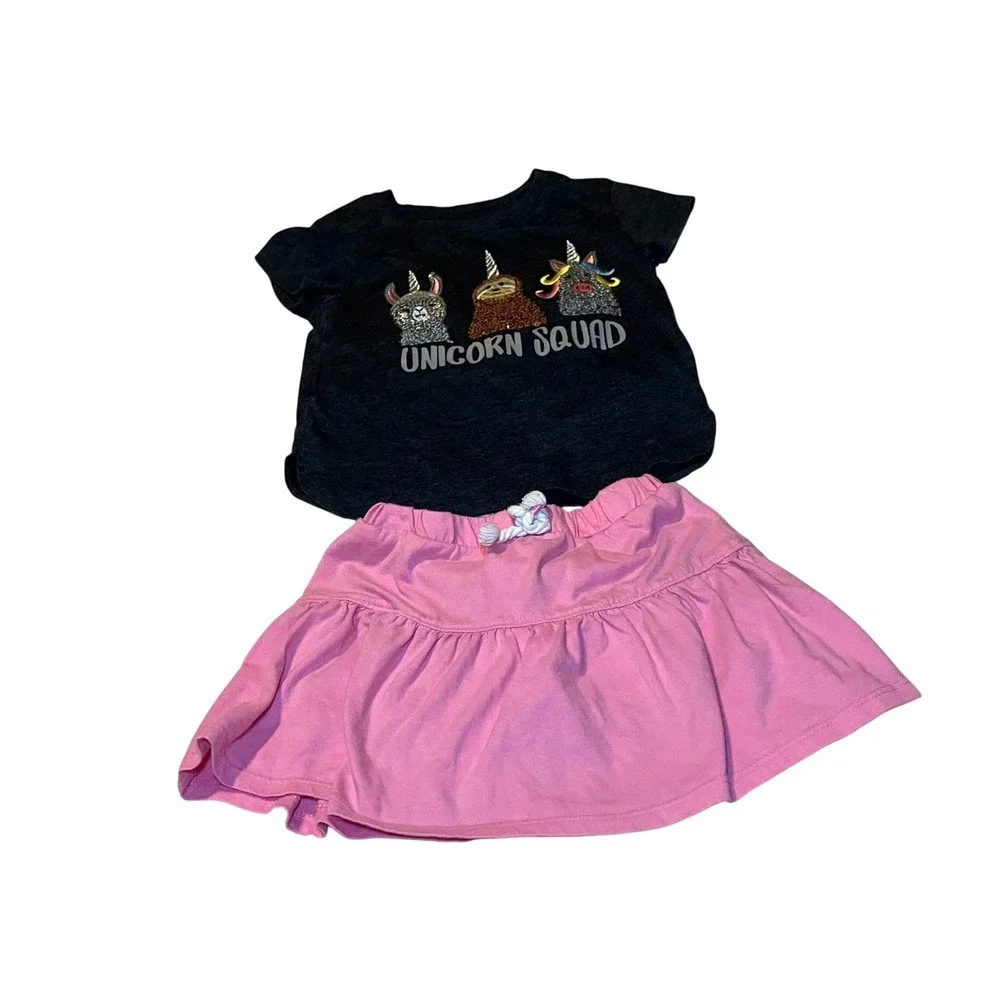 Girls 4-5TMember's Mark Unicorn Squad Sequin Tee and Garanimals Pink Skort Set