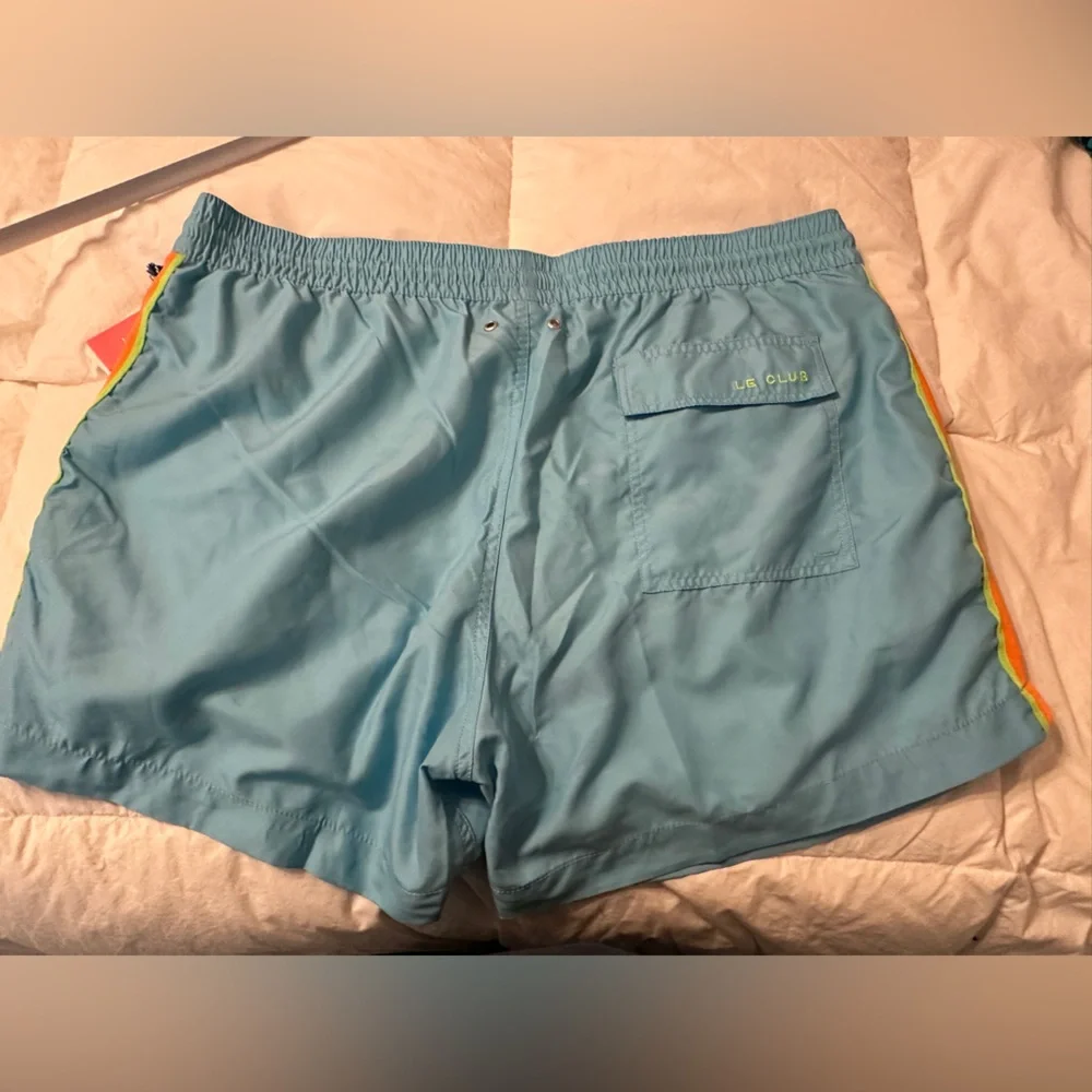 Le Club Skyline Mid Length Swim Trunks - NWT - Size XXL - Blue w/ Orange Accents