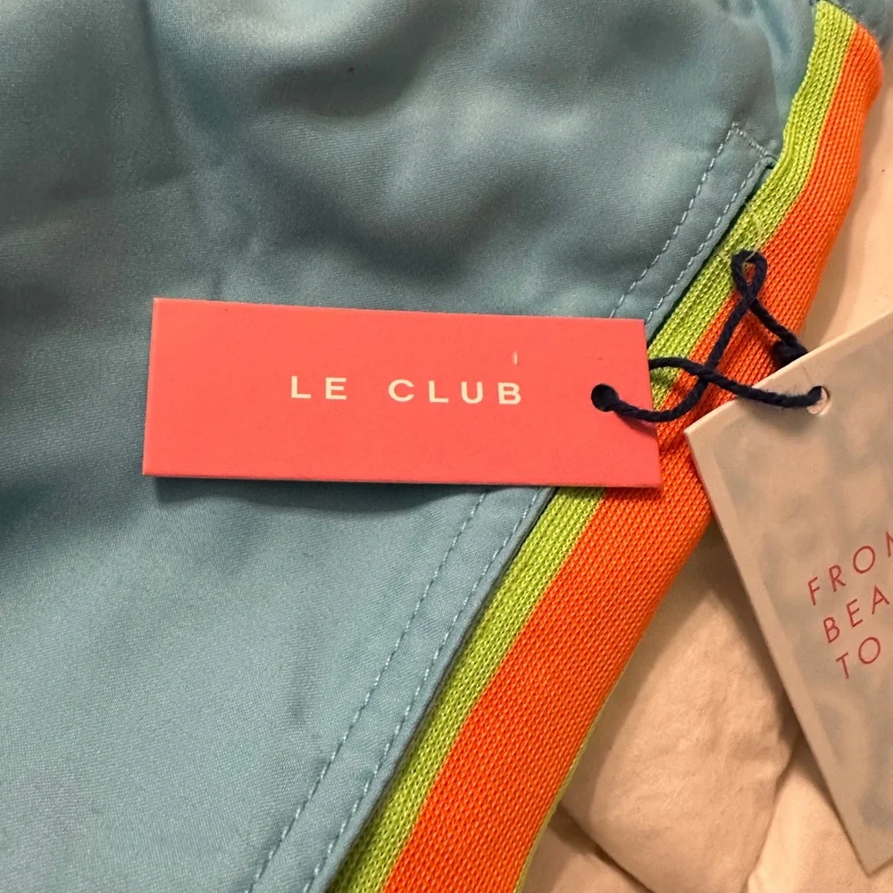 Le Club Skyline Mid Length Swim Trunks - NWT - Size XXL - Blue w/ Orange Accents