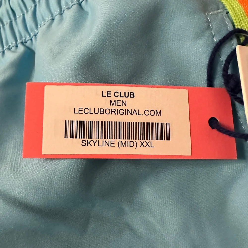 Le Club Skyline Mid Length Swim Trunks - NWT - Size XXL - Blue w/ Orange Accents