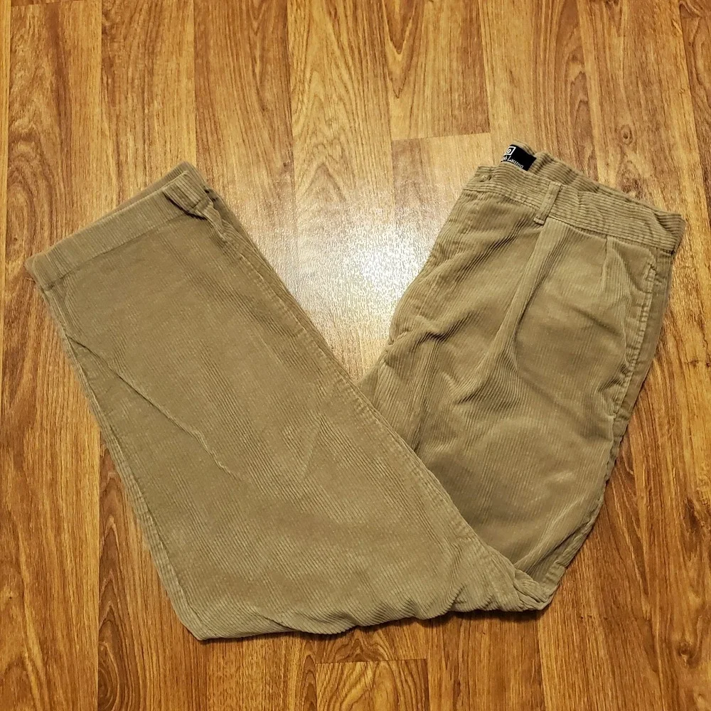 Vintage Polo Corduroy Pants Men 36x34 Brown‎ Pleated Straight Fit Baggy 90s