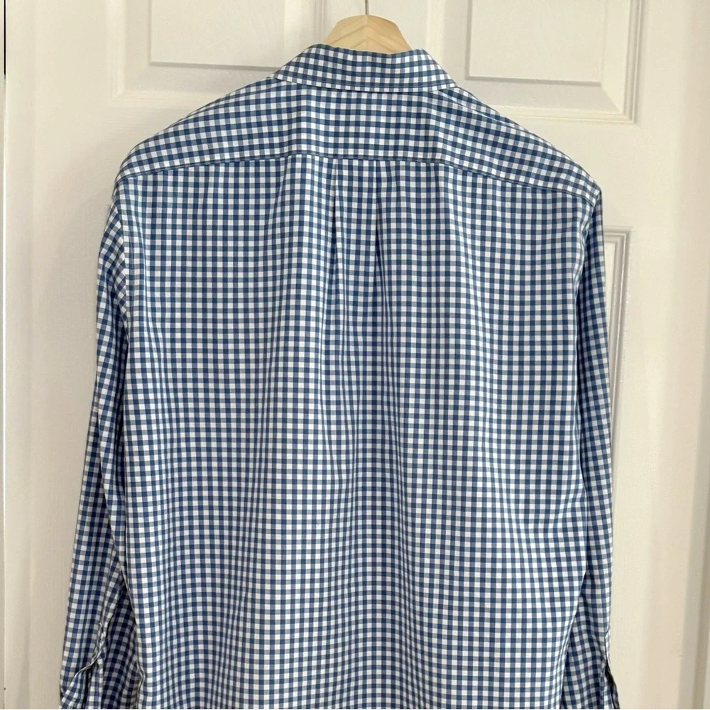 J. Crew Button Up Long Sleeve White Blue Checkered Nautical Shirt Men Sz XL SLIM