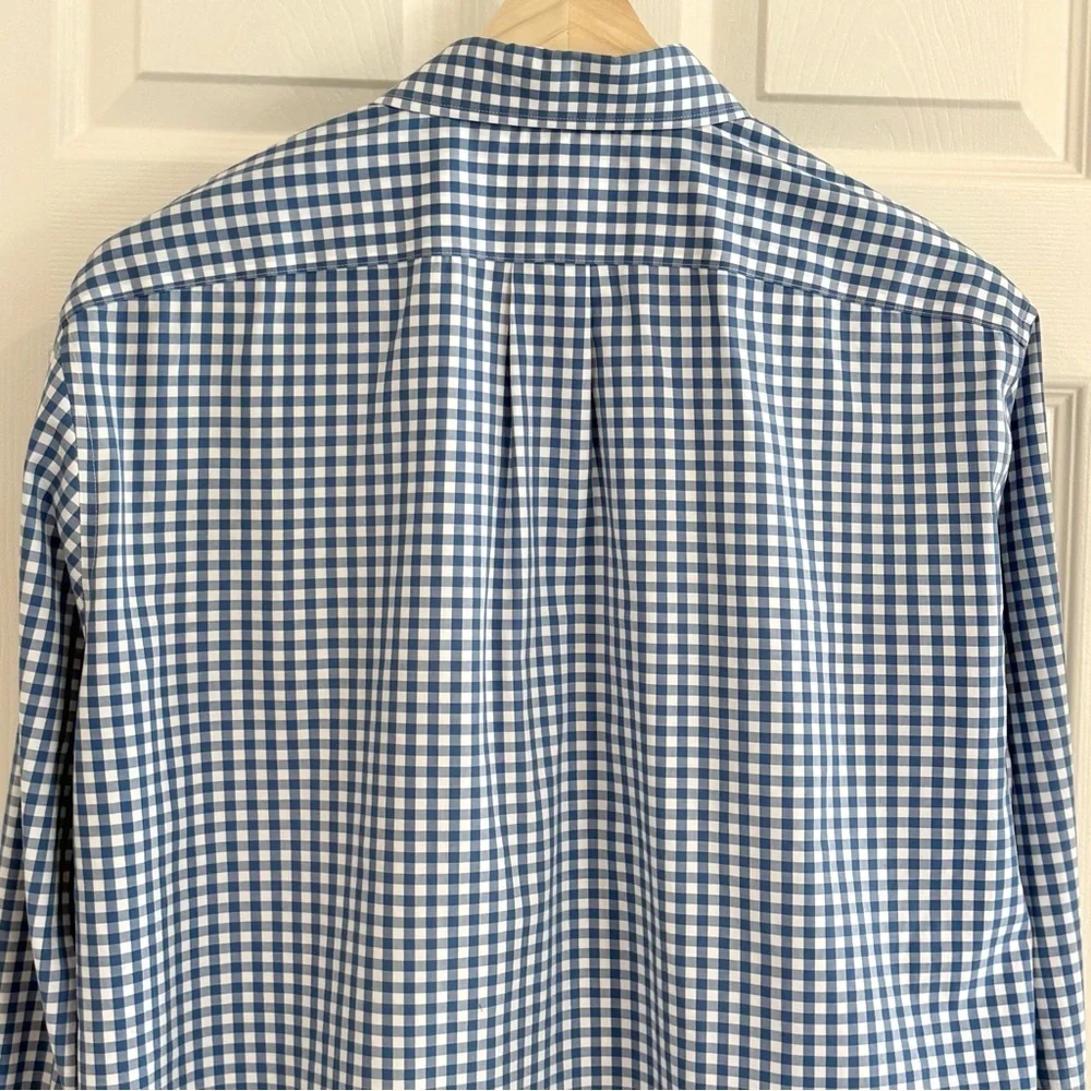 J. Crew Button Up Long Sleeve White Blue Checkered Nautical Shirt Men Sz XL SLIM