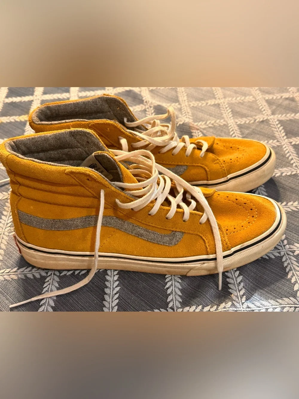 Vans Men’s High-Top Suede Sneakers,  Mustard Yellow and Gray, M 7.5, W 9