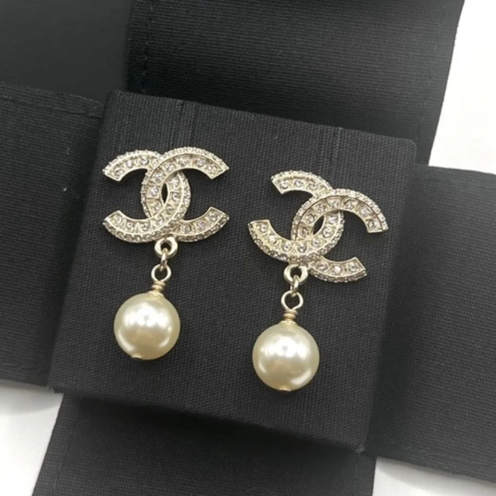 Authentic Chanel Crystal CC Drop Earrings