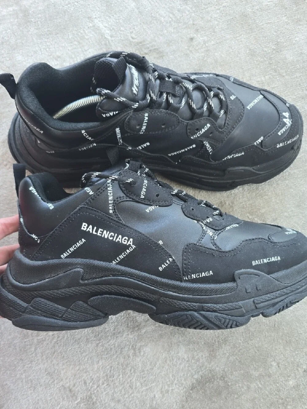 Balenciaga Men’s Triple S Trainer — Black with White Accents