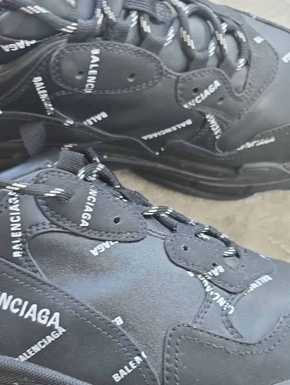 Balenciaga Men’s Triple S Trainer — Black with White Accents