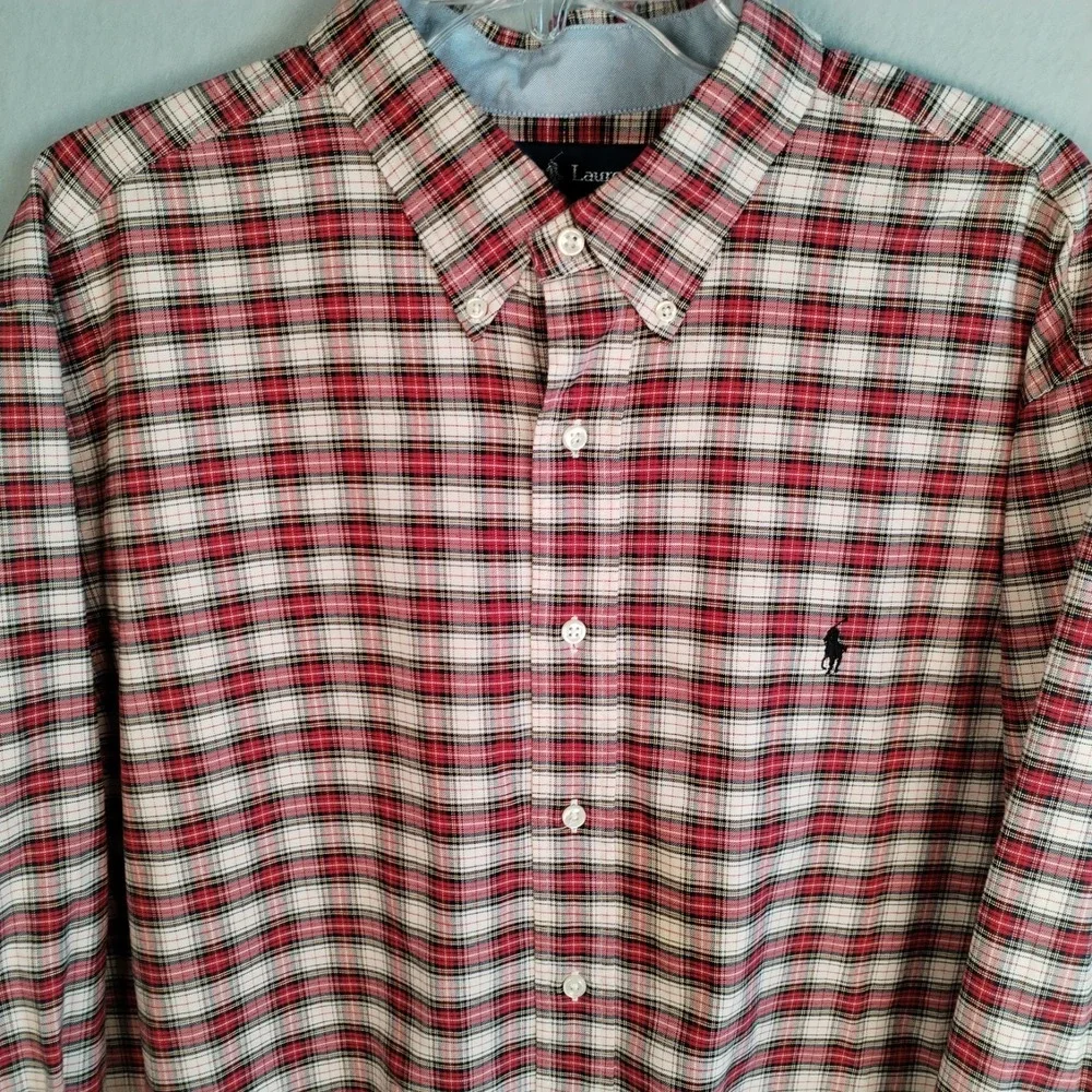 Polo Ralph‎ Lauren Shirt Mens XXL Classic Fit Plaid Red White Black Pony L/S
