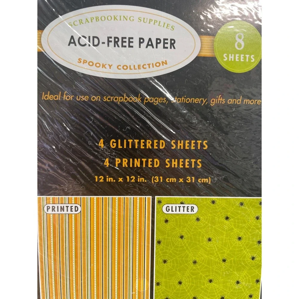 Paper Spooky Collection Acid-Free Scrapbook Glittered Printed Halloween Designs