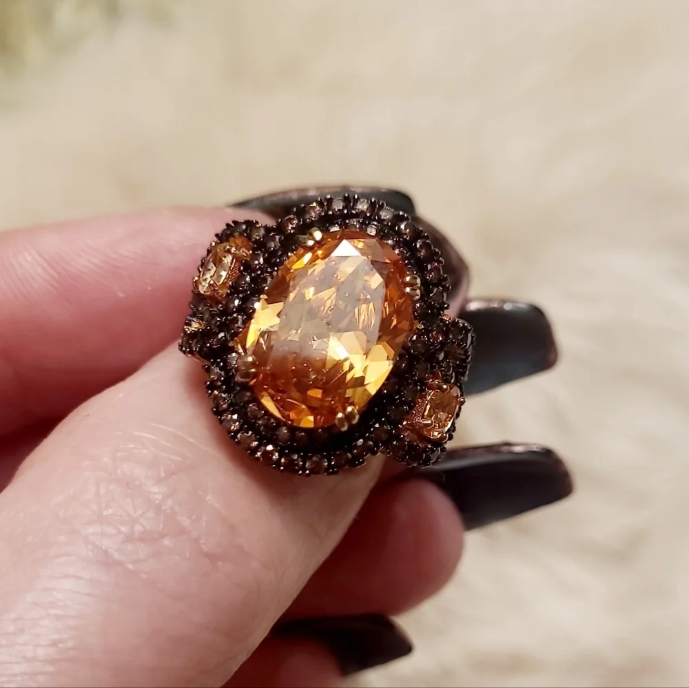 11.53CTW Champagne & Mocha Diamonds Rose Gold Ring Size 8