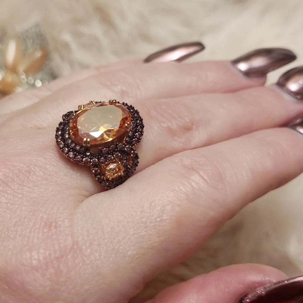 11.53CTW Champagne & Mocha Diamonds Rose Gold Ring Size 8