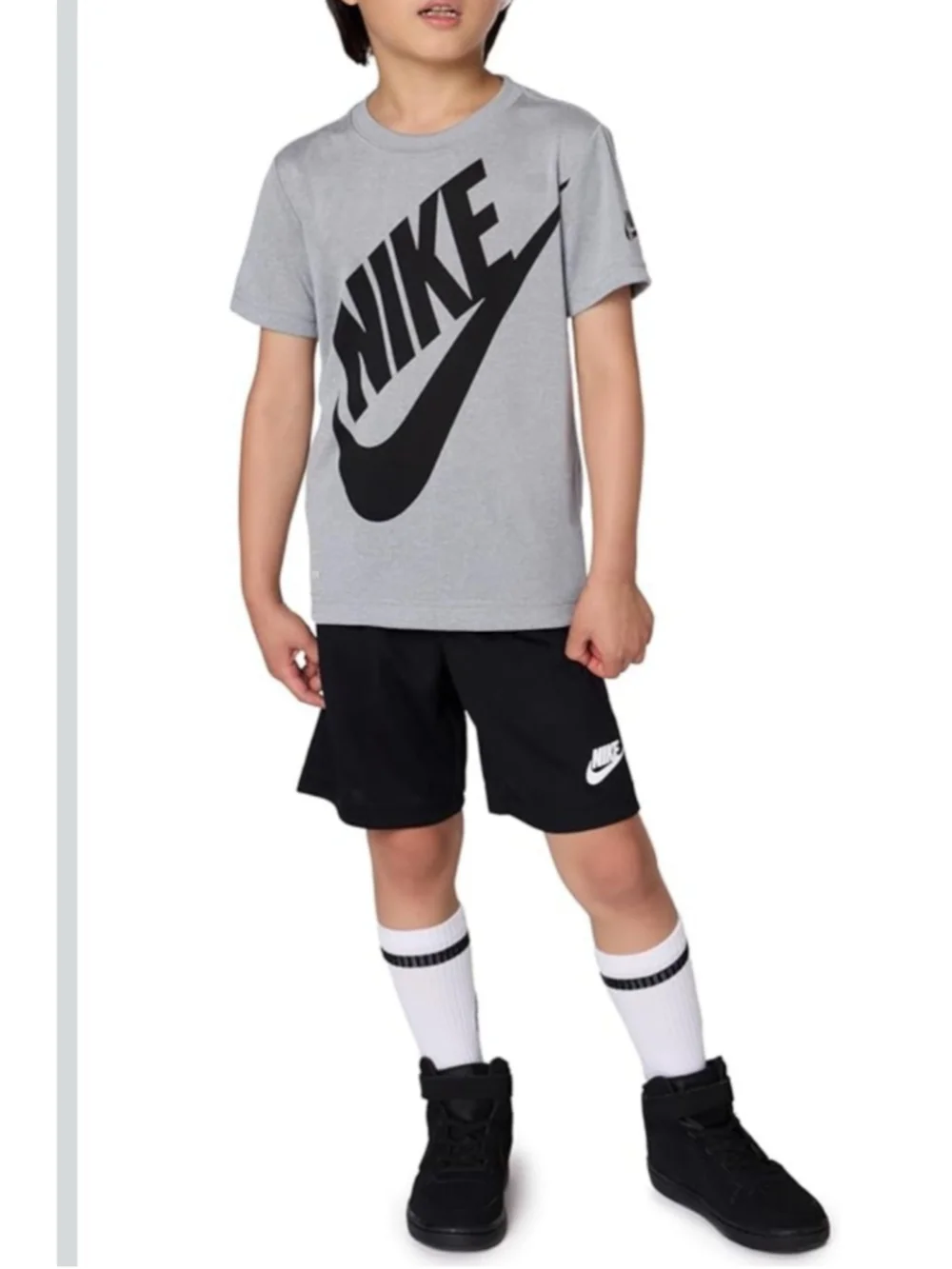 NWT Nike Boys 2-Piece Dri-FIT Logo Tee & Shorts Set Gray/Black Size 6