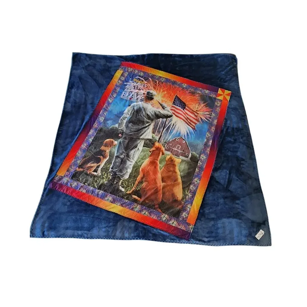 Patriotic Home of Brave Military Americana Project Linus Blue Blanket 57x63
