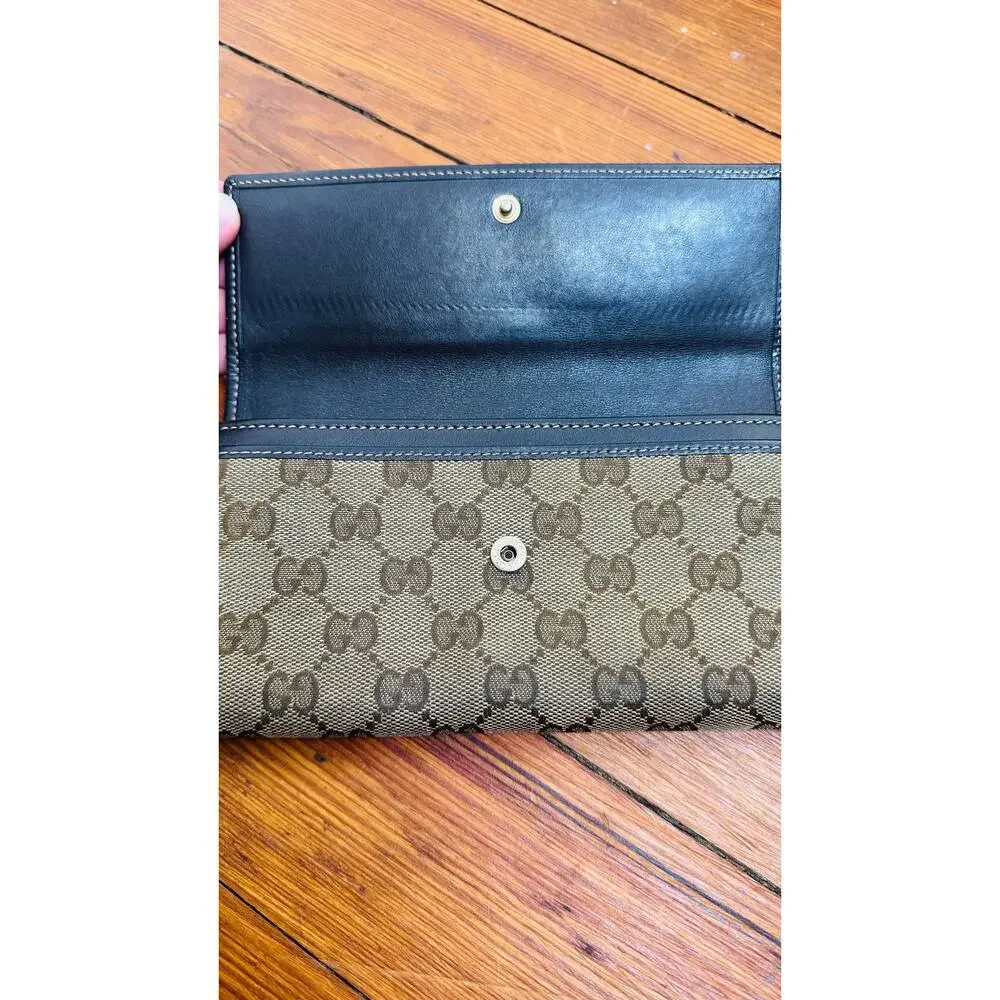 GUCCI Brown Tan GG Logo Canvas Leather Heart Jacquard Leather Trim Wallet