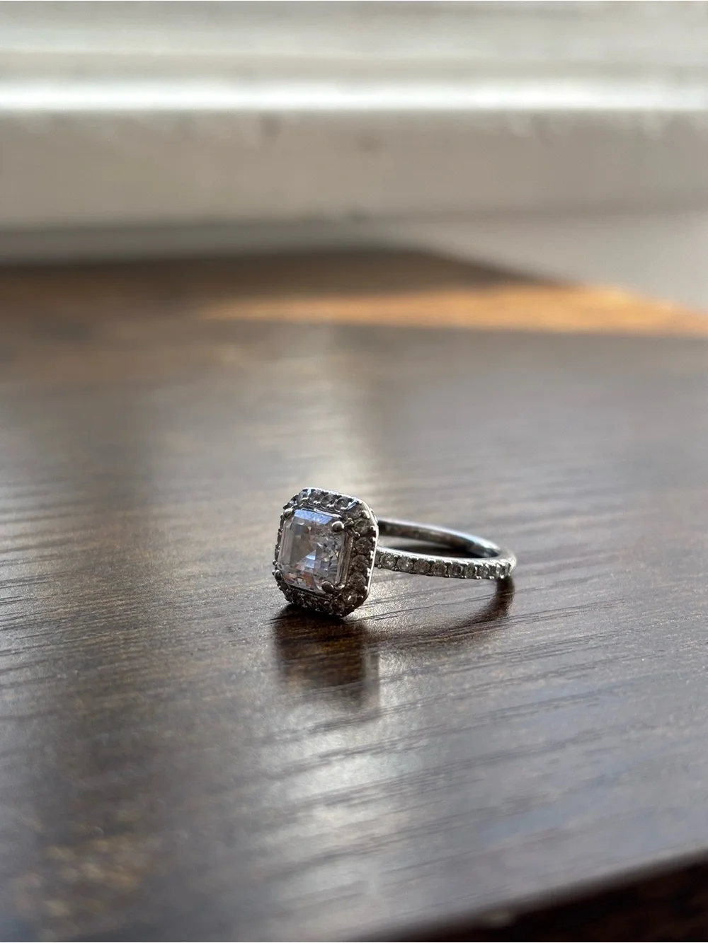 Nadri Silver Ring with Clear Center Stone and Halo