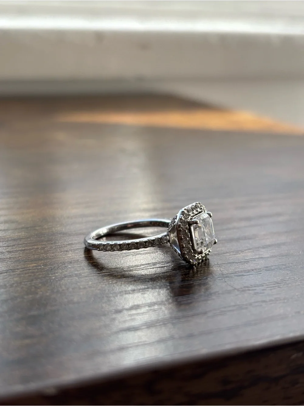 Nadri Silver Ring with Clear Center Stone and Halo