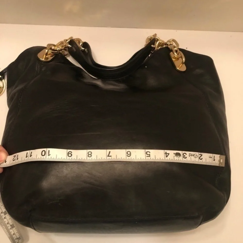 Michael kors black leather chain link tote bag