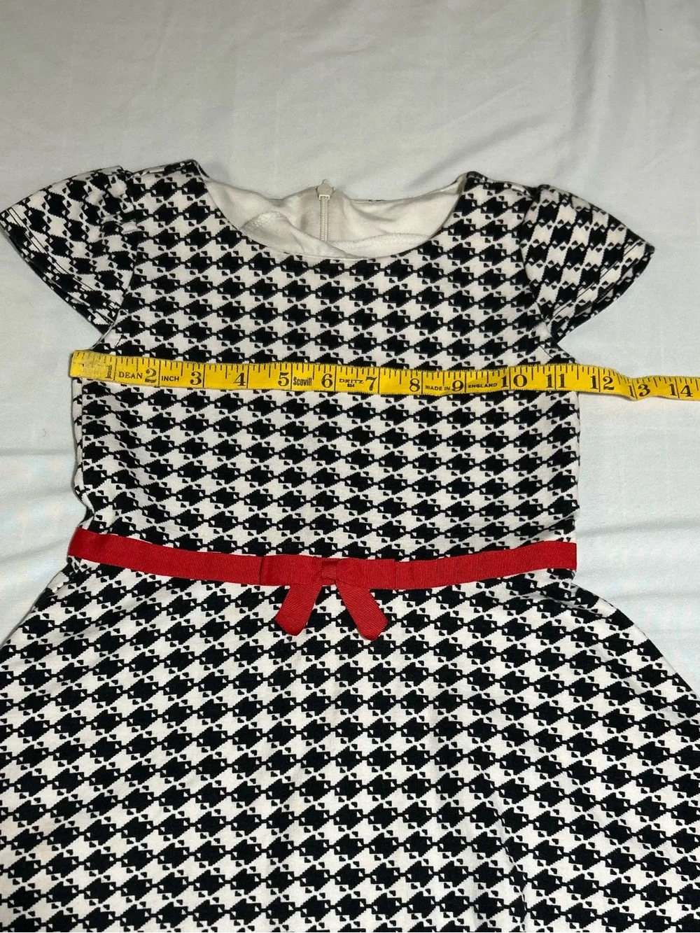 Gymboree Girls 5 Black White Houndstooth Olivia Short Sleeves Ponte Dress Bow