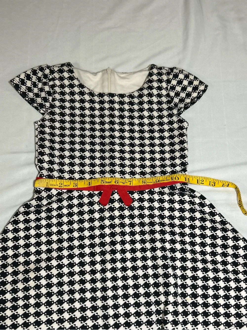 Gymboree Girls 5 Black White Houndstooth Olivia Short Sleeves Ponte Dress Bow