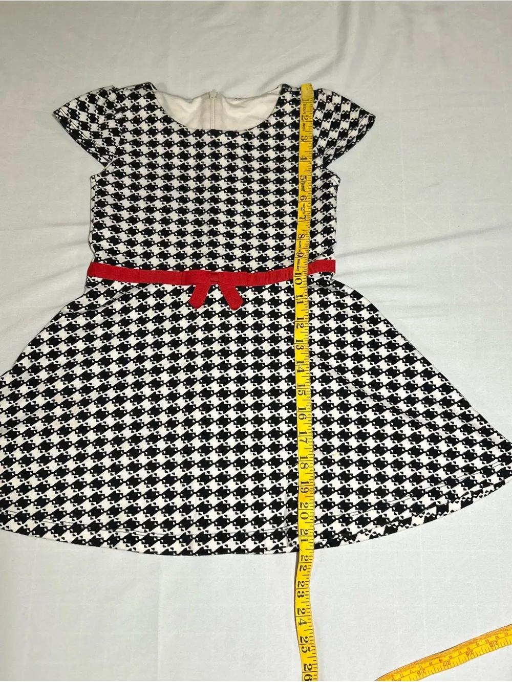 Gymboree Girls 5 Black White Houndstooth Olivia Short Sleeves Ponte Dress Bow