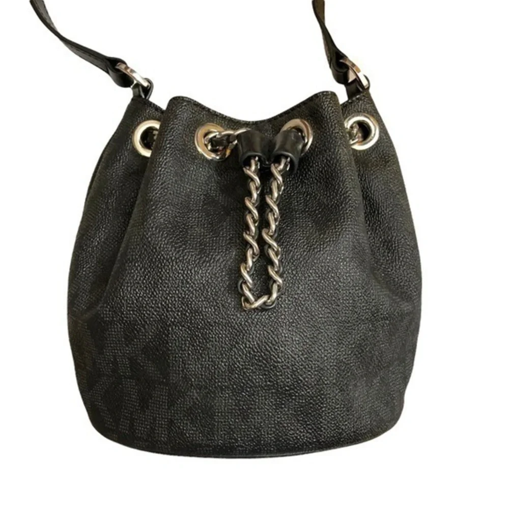 Michael kors signature mk black gray drawstring mini bucket bag rare