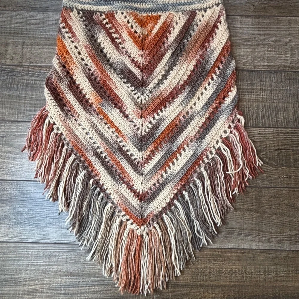 Handcrafted Crochet Hooded Cowl Scarf With Fringe New Handmade by Seller Knit