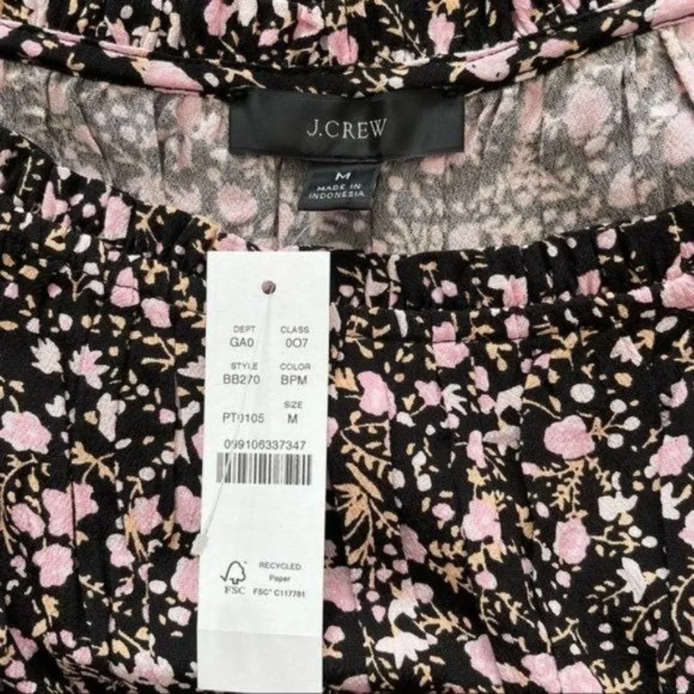 J. Crew Puff sleeve Drapey Crepe Top Fall Garden Floral Size M and L NWT