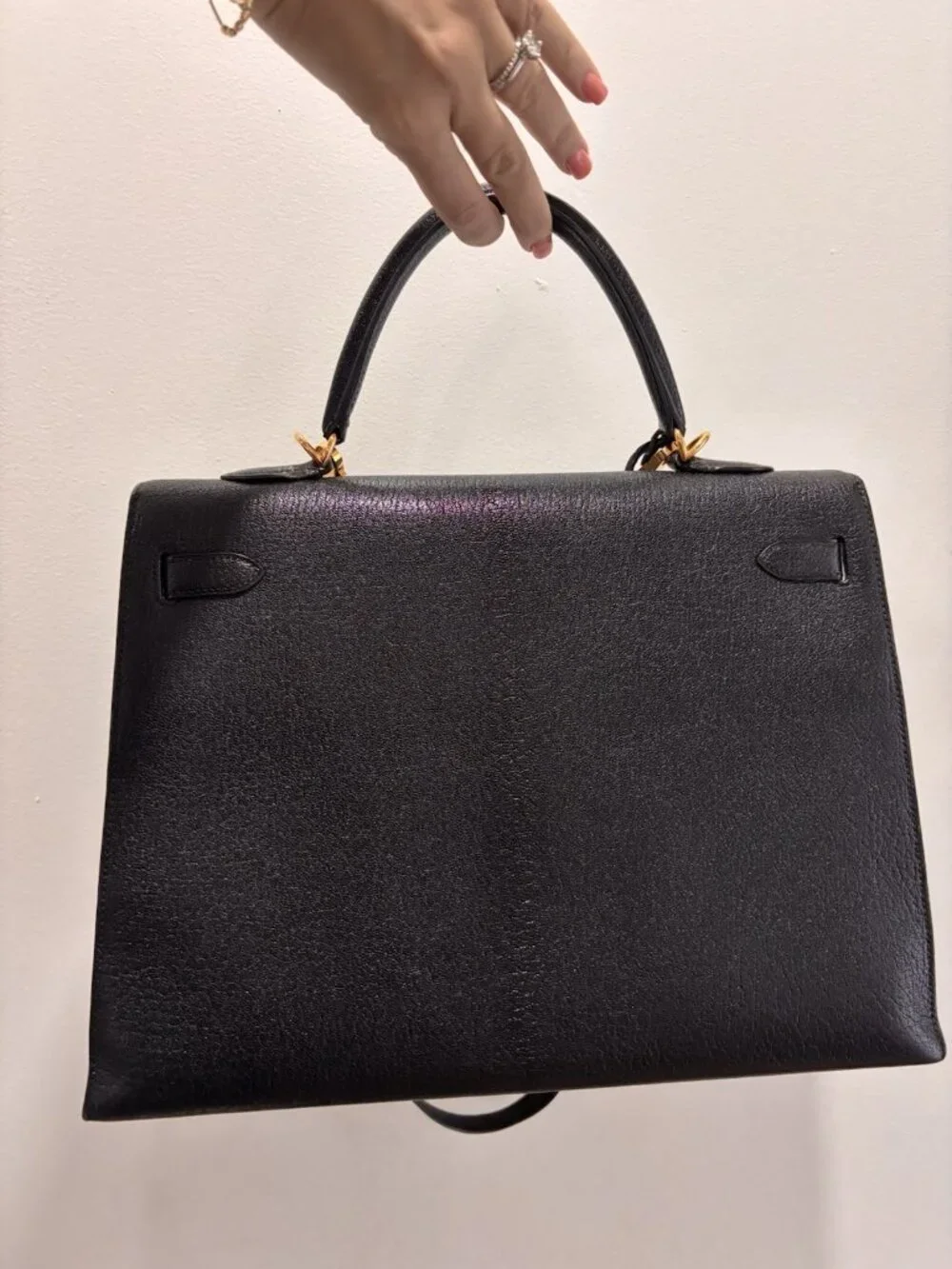 Authentic HERMES KELLY 35 black Chèvre de Coromand leather gold hardware RARE ⭐️