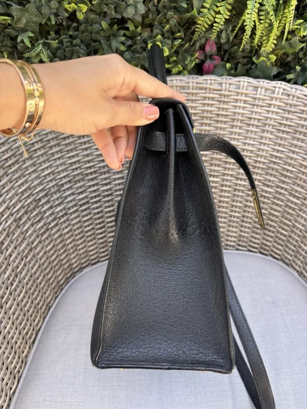 Authentic HERMES KELLY 35 black Chèvre de Coromand leather gold hardware RARE ⭐️