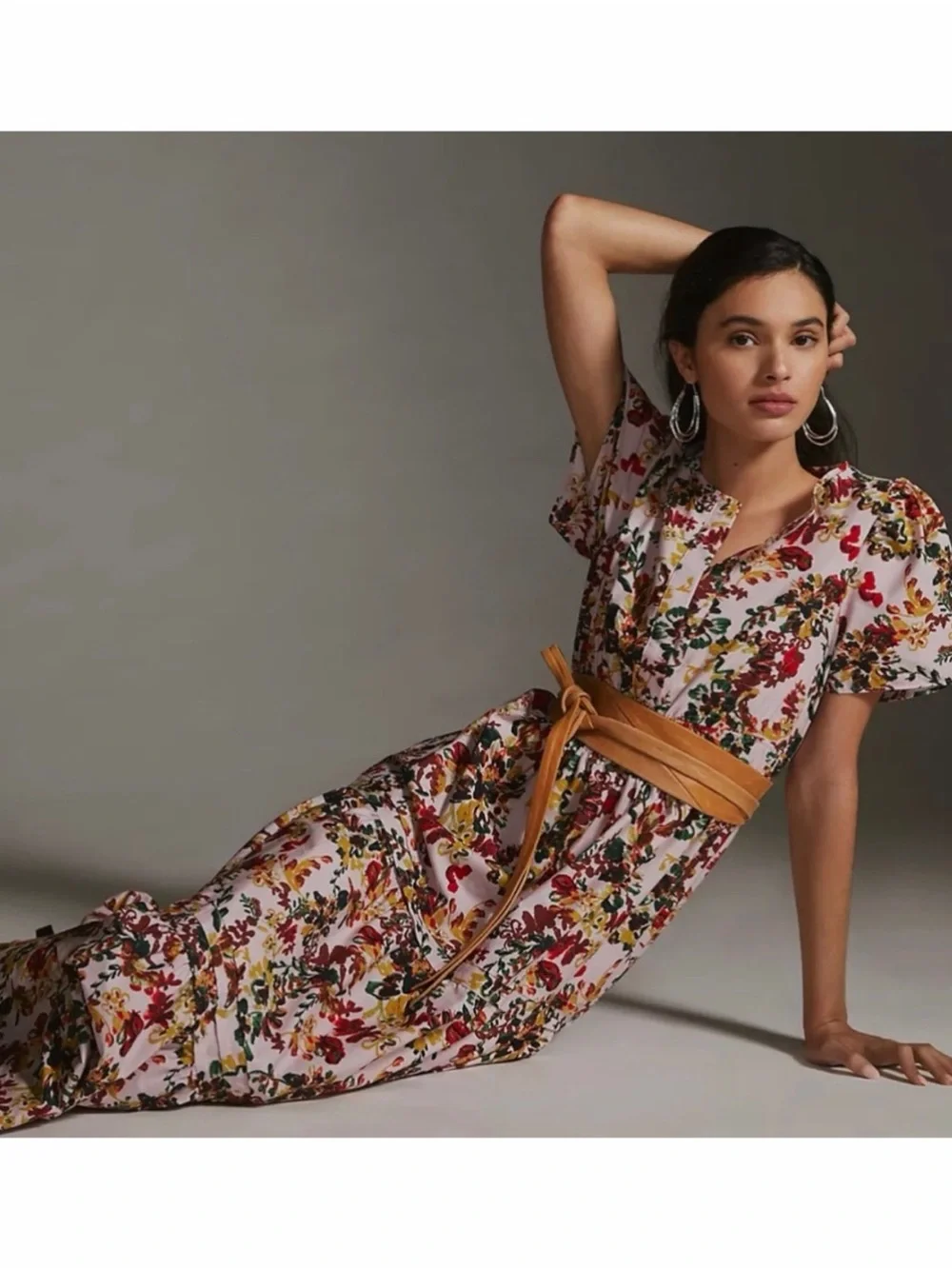 Anthropologie Somerset Floral Pink Maxi Dress Smocked Cotton Size Small NWT