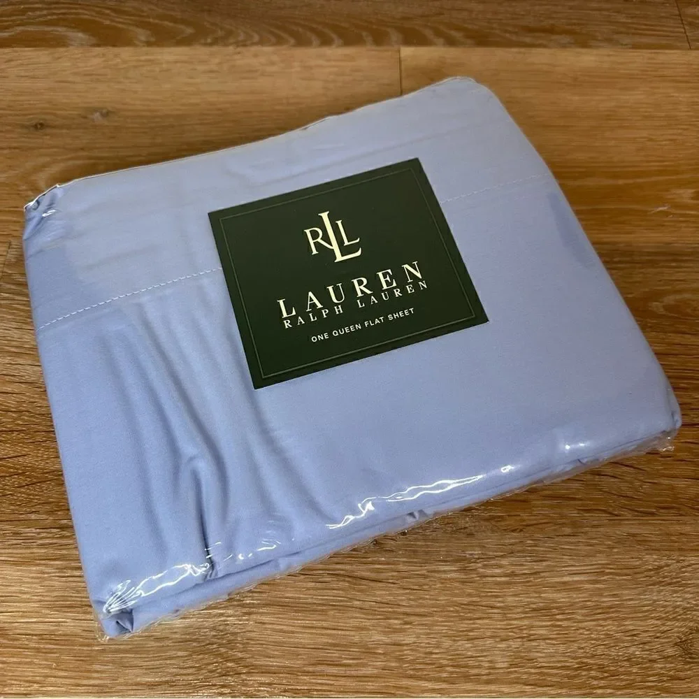 NWT Lauren Ralph Lauren Blue 100% Cotton  250 Thread Count Flat Sheet