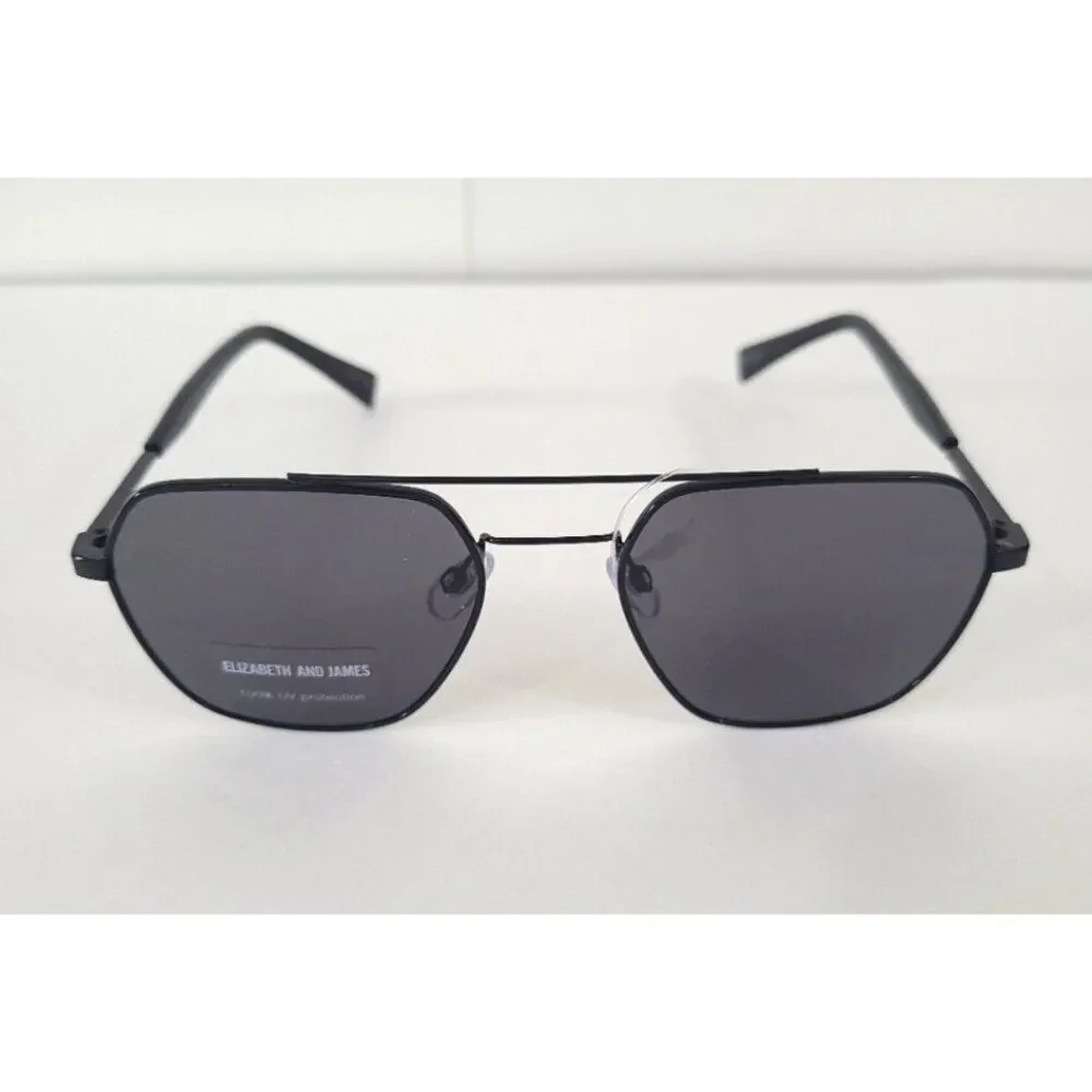Elizabeth & James Womens Solid Black Hexagon Aviator Sunglasses