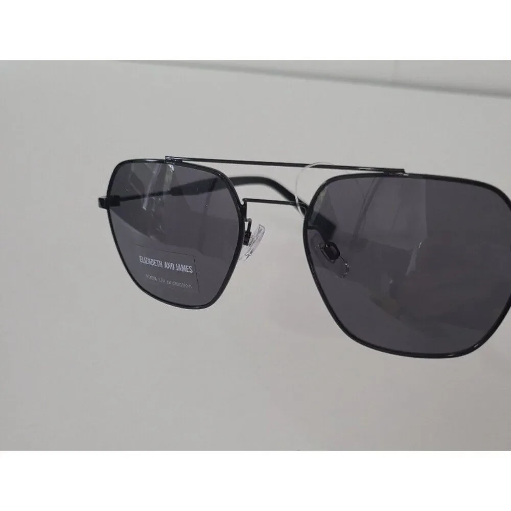 Elizabeth & James Womens Solid Black Hexagon Aviator Sunglasses