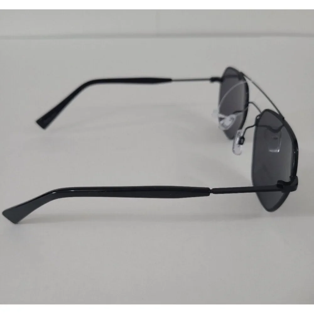 Elizabeth & James Womens Solid Black Hexagon Aviator Sunglasses