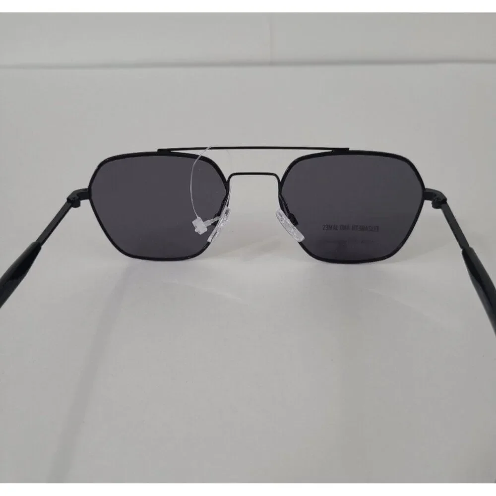 Elizabeth & James Womens Solid Black Hexagon Aviator Sunglasses