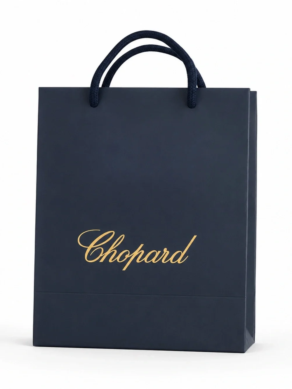 Chopard Luxury Boutique Shopping Gift Bag Navy Gold Logo Authentic Paper Medium