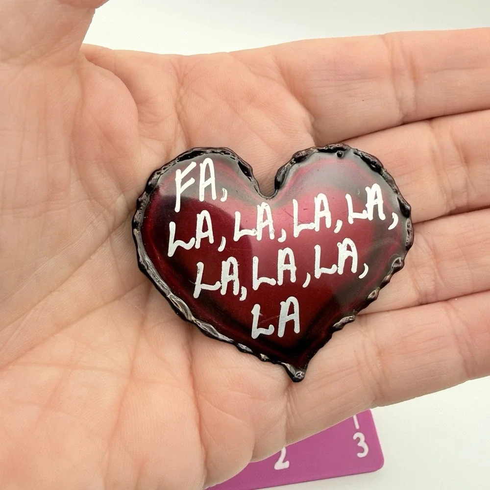 David Wright Designs Brooch Red Heart Brooch Fa la La Christmas Artesian Pin 2